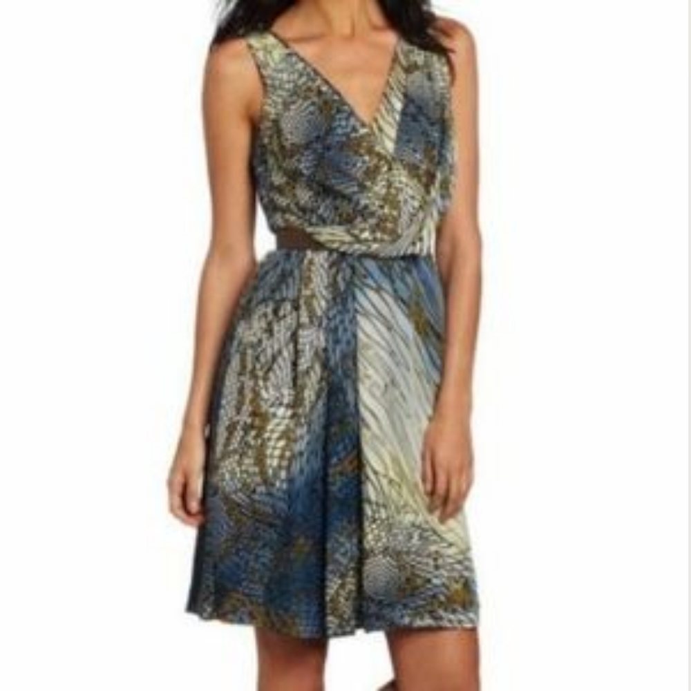 Anne Klein Abstract Silk Wrap Dress Size 10 - Picture 2 of 13
